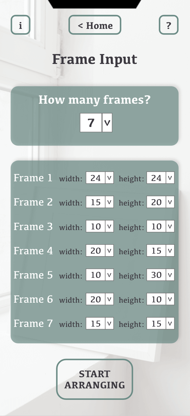 Mockup of Arrange a Frame frame input