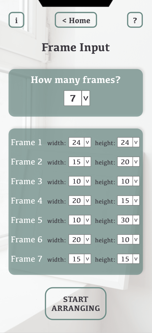 Arrange a Frame Input Screen