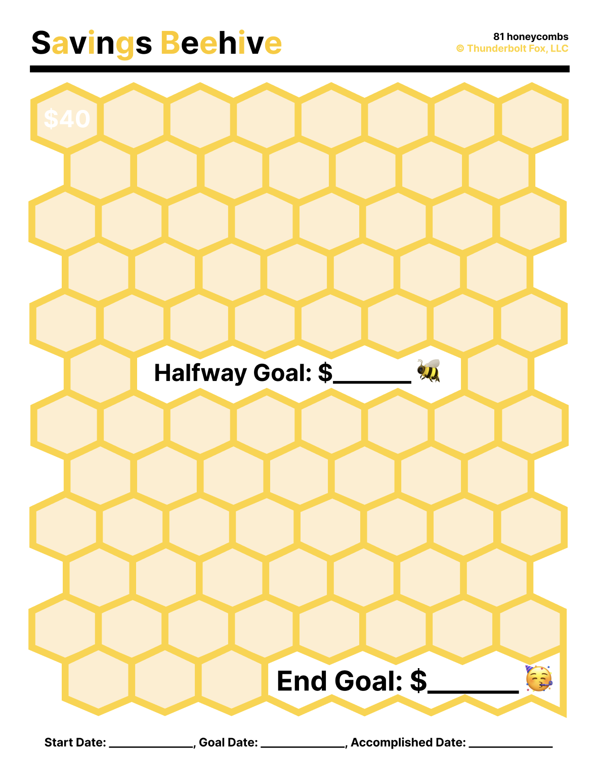 Savings Beehive Sheet